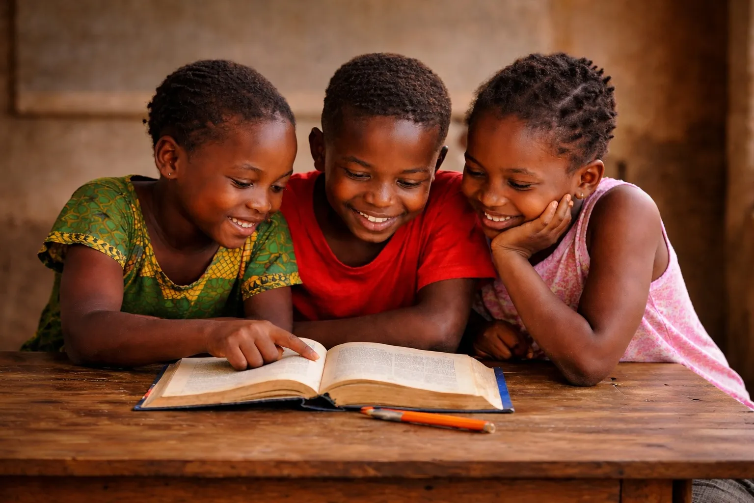 Kinder lesen gemeinsam ein Buch